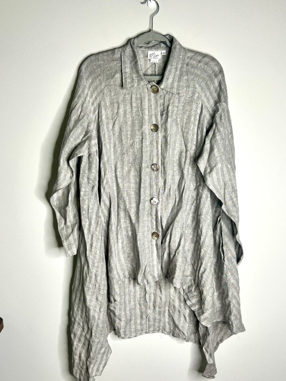 West Coast Los Angeles 100% Linen Button-Front Tunic Lagenlook Boho Oversized S